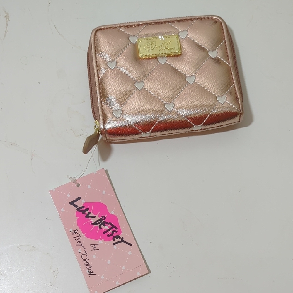 Gold Quilted Wallet with Zipper Closure